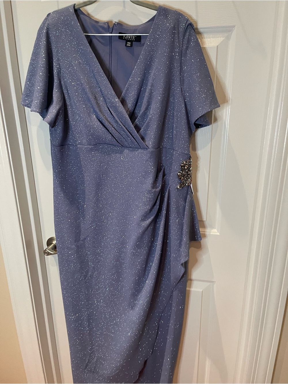 Plus-Size Glitter Wrap Maxi Dress in periwinkle Blue - Picture 6 of 16